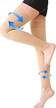 KEKING® Thigh High Compression Stockings Footless, Unisex, 20-30mmHg Leg Support Compression Sleeves with Anti-Slip Silicone Band, Opaque, Treatment Swelling, Varicose Veins, Edema, DVT, Beige Medium